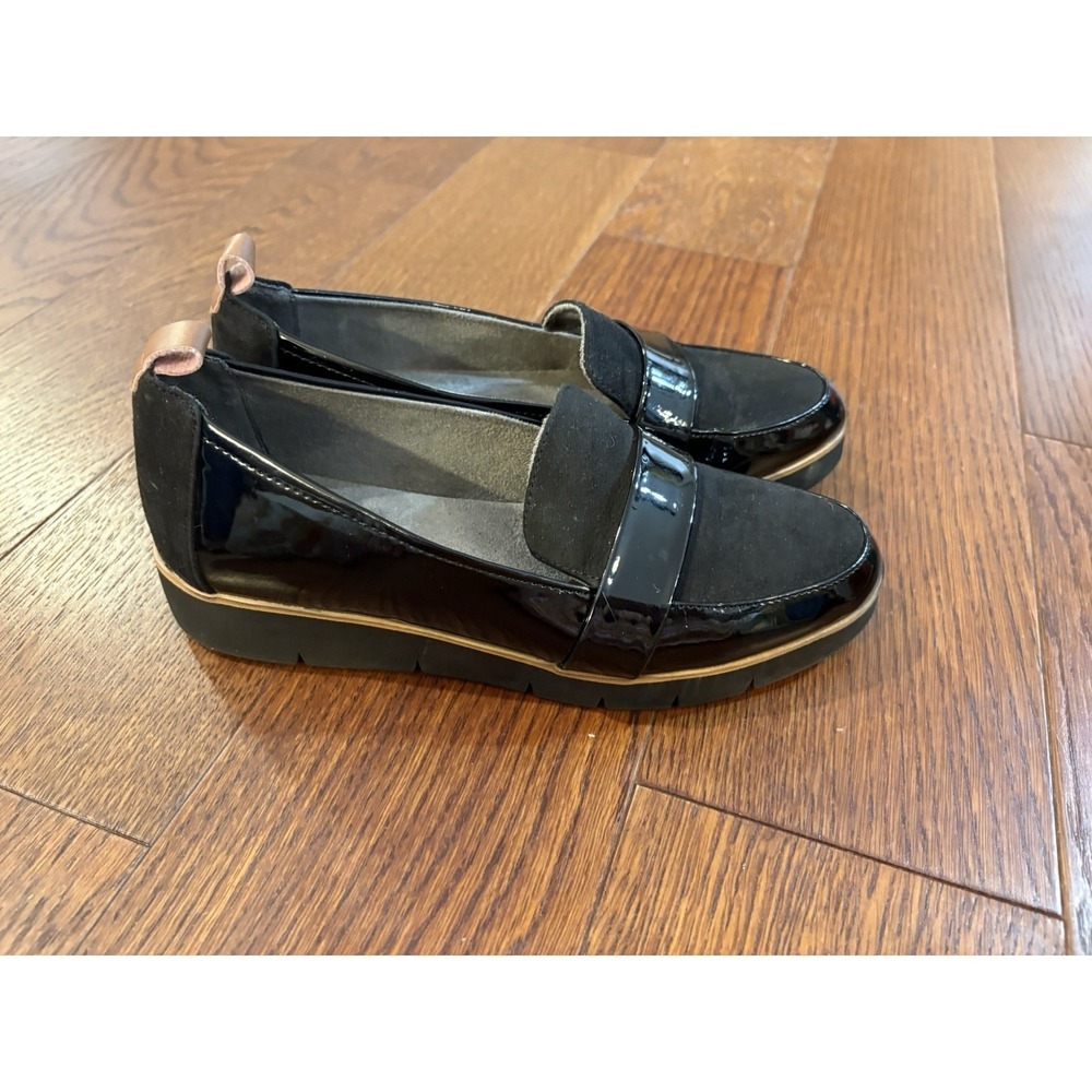 Dr Scholls Webster Slip-on Loafers Womens Sz 7 Patent Leather Faux Suede Comfort